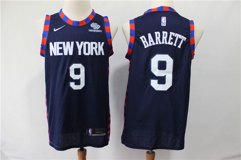 Men New York Knicks #9 Barrett Blue City Edition Nike NBA Jerseys